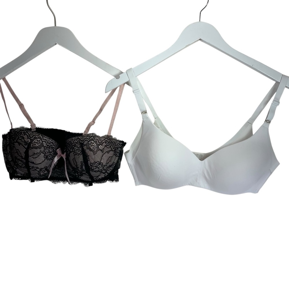 #51 Sleekback and Candy Couture Black Lace and White Bra Set of 2 size 36c